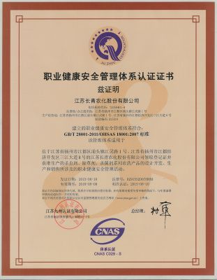 職業健康安全管理體系認證證書